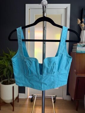 superdown Turquoise Square-Neck Cropped Tank